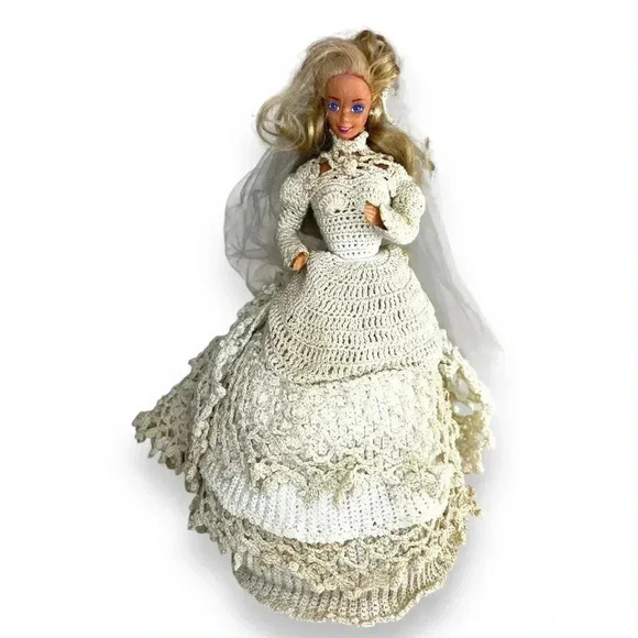 VINTAGE 60s 1966 BARBIE Doll BRIDE CROCHET KNIT Wedding Gown DRESS Mattel Inc - Picture 1 of 14